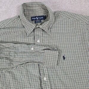 Polo Ralph Lauren Blaire Shirt Mens Large Green Blue Check Plaid Cotton L/S